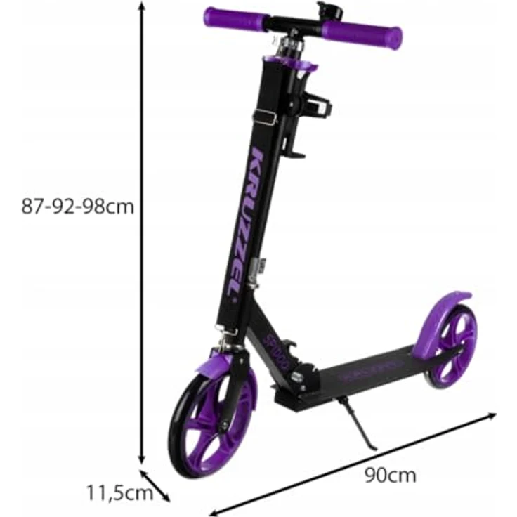 KRUZZEL Klappbarer Kinder Roller Scooter, höhenverstellbar 87-98 cm, 200-mm-Räder, lila, Aluminiumrahmen, mit Fußbremse und Flaschenhalter, für Kinder ab 8 Jahren bis 100 kg – Bild 2