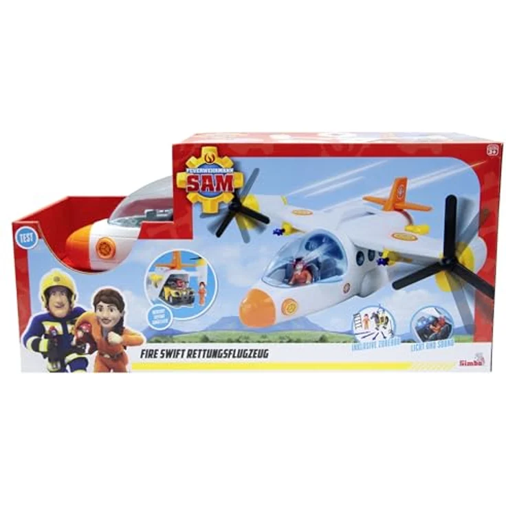 SIMBA Feuerwehrmann Sam Fire Swift Rettungsflugzeug, 42 cm mit Licht- und Soundeffekten, inkl. Seilwinde und Figuren – Bild 8