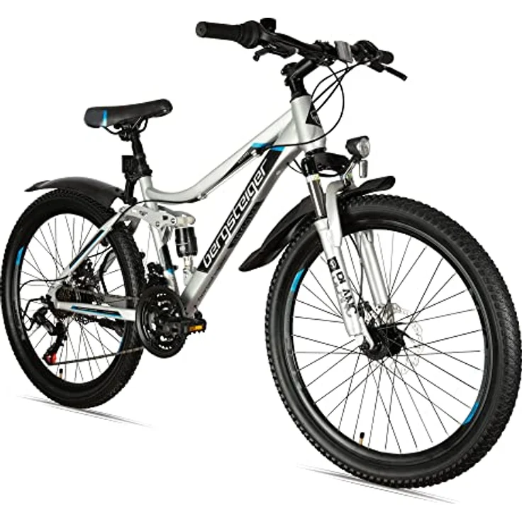 Bergsteiger Broome 26 Zoll Kinderfahrrad, Shimano 21 Gang-Schaltung, StVZO, Mountainbike mit Vollfederung, Scheibenbremsen & Dynamo-Licht, geeignet für 8, 9, 10, 11, 12, 13 Jahre, Jungen & Mädchen – Bild 1