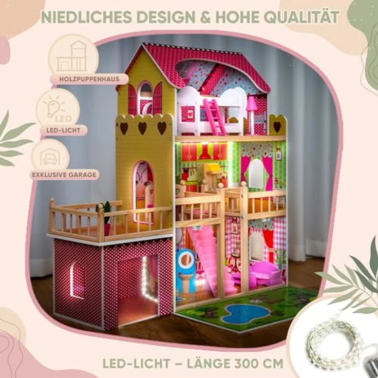 Kinderplay Dolls & Strollers Puppenhaus Puppenhaus Holz Gross, Puppenvilla - Barbie Traumvilla – Bild 3