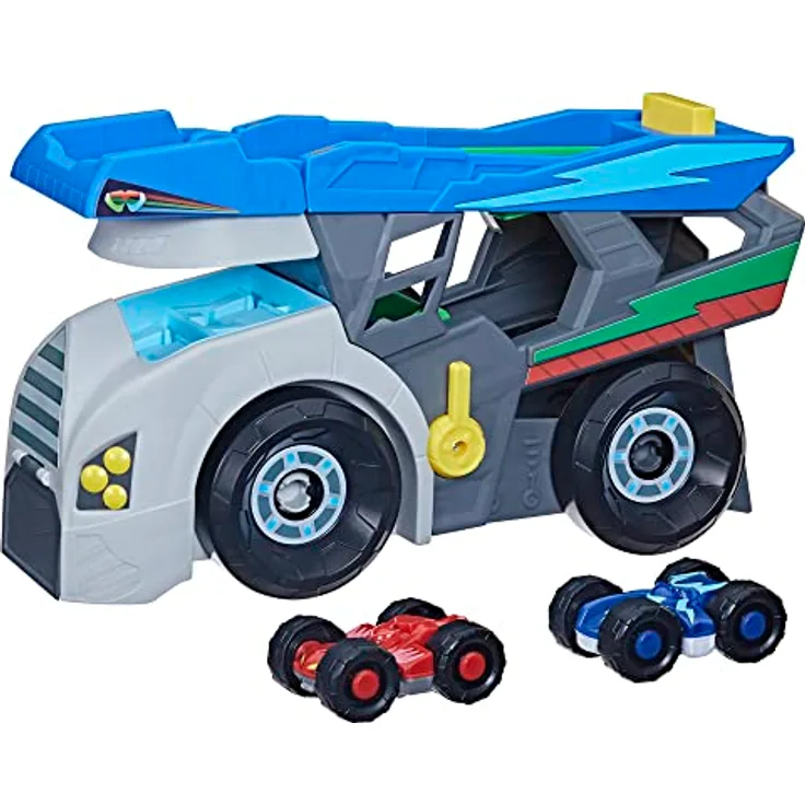 HASBRO F7594 Halloween PJ Masks Power Heroes Hero Hauler Truck Spielset mit 2 Duo Racer Superhelden Spielzeugautos, Vorschulspielzeug für Jungen und Mädchen, blau, 36