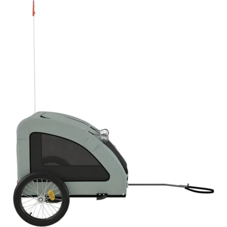 vidaXL Fahrradhundeanhänger Hunde Grau Oxford-Gewebe und Eisen, PVC-Dach und Reflektoren – Bild 6