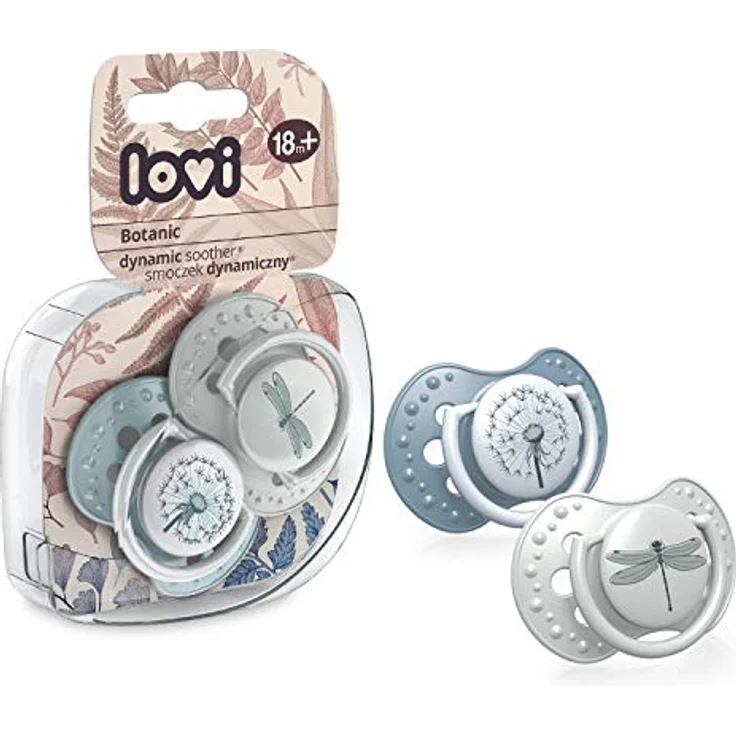 LOVI Schnuller 18+ Monate, Silikon, BPA-frei, Hygieneschutzhülle, Botanic Kollektion, 2 Stück, Blau – Bild 2