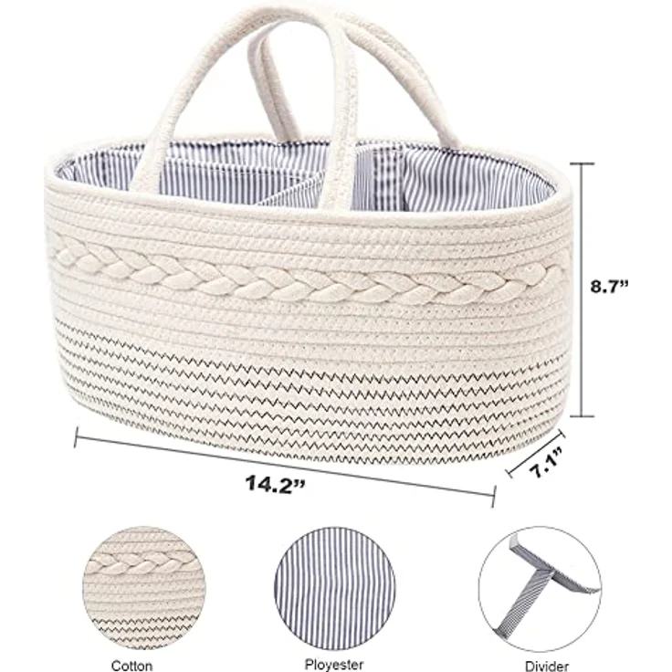 YeaYee Baby Windel Caddy Organizer, Multifunktionale Aufbewahrungsbox mit wechselbaren Fächern, 100% Baumwoll-Leinen, tragbarer Schwarz für Babyparty-Geschenk – Bild 4