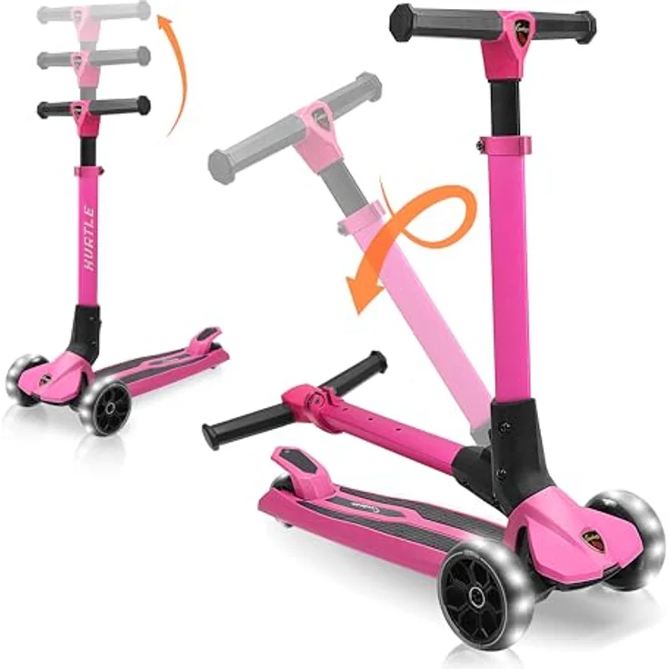 Hurtle Faltbarer Kinderroller, 3-Rad Scooter mit höhenverstellbarem Lenker, LED-Rädern und rutschfester Trittfläche, aus Aluminium, für Kinder ab 3 Jahren bis 50kg – Bild 1
