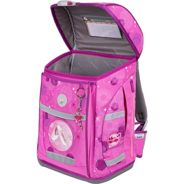 McNeill Schulranzen Tenero, Pinky (Set, 5-tlg) mit Federmäppchen, Turnbeutel, Schlamperrolle & Motivmagnet, leichtgewichtig, ClickFlex Rückensystem, reflektierendes Magnetschloss, gepolsterte Schultergurte – Bild 6