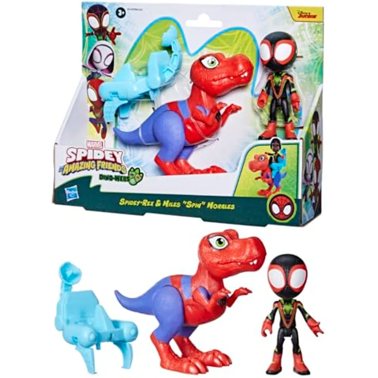 Spidey and his Amazing Friends Marvel Spidey und Seine Super-Freunde Dino-Webs Spidey-Rex & Miles „Spin“ Morales Action-Figurenset mit beweglichen Figuren und abnehmbarem Zubehör, 10 cm – Bild 4