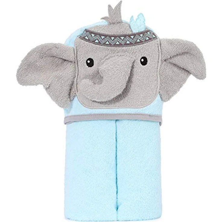 Be Mammy Kapuzenhandtuch Babyhandtuch aus Baumwolle 95cm x 95cm BE20-272-BBL (Blau - Elefant) – Bild 5