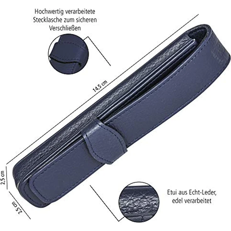ONLINE Classic Lederetui für einen Stift I Blaues Stifteetui mit Stecklasche für Schreibgeräte aller Marken I Echtleder I Kugelschreiber-Etui, Füller-Etui, Schreib-Etui I 14,5x 2,5x 2,5 cm (LxBxH) – Bild 3