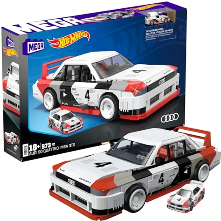 MEGA Audi 90 Quattro IMSA GTO, Zusammenbaubares Die-Cast-Modell mit 973 Teilen, Set für Sammler, rot, HRY20