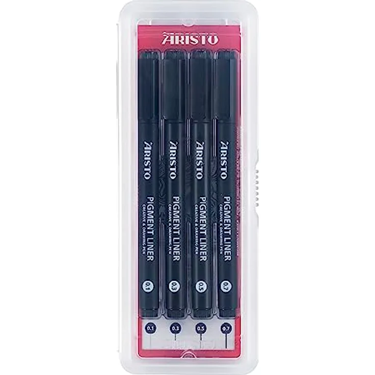 ARISTO Pigment Fineliner, Set mit 4 Stiften in Schwarz, Strichstärken 0,1 + 0,3 + 0,5 + 0,7 mm, lichtbeständig und wasserfest