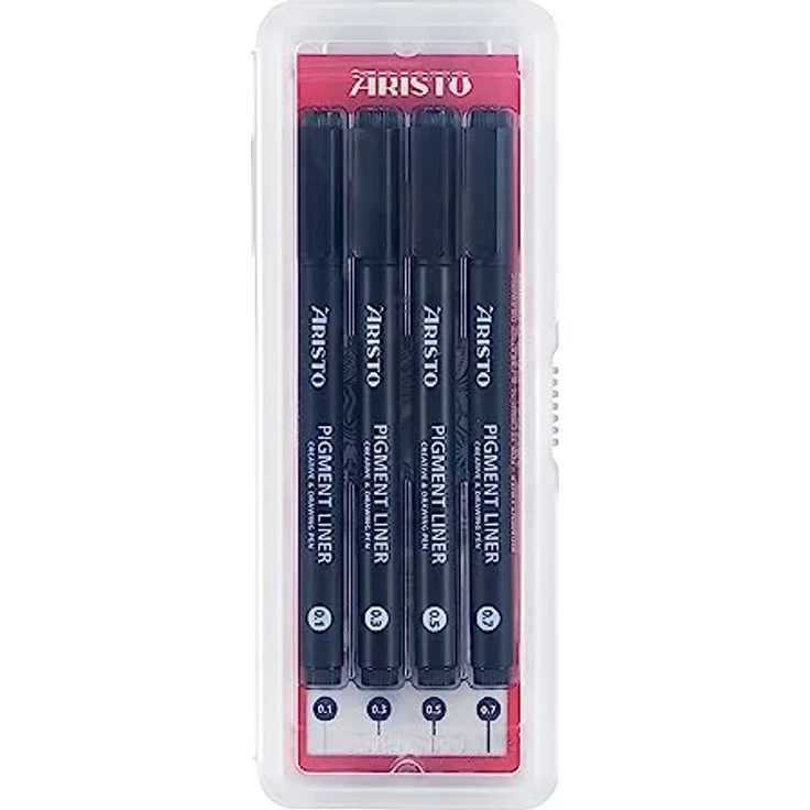 ARISTO Pigment Fineliner, Set mit 4 Stiften in Schwarz, Strichstärken 0,1 + 0,3 + 0,5 + 0,7 mm, lichtbeständig und wasserfest – Bild 1