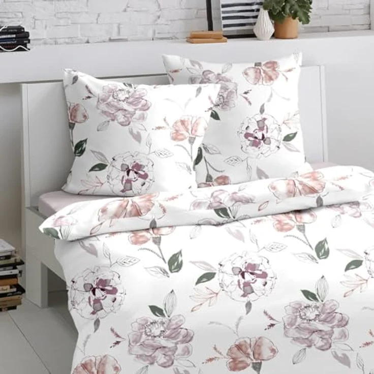 Traumschlaf Moderne Biber Bettwäsche Atherton Rose kuschelig weich aus 100% Baumwolle mit Reißverschluss - Made in Germany 155x220 cm + 80x80 cm, florales Design – Bild 3
