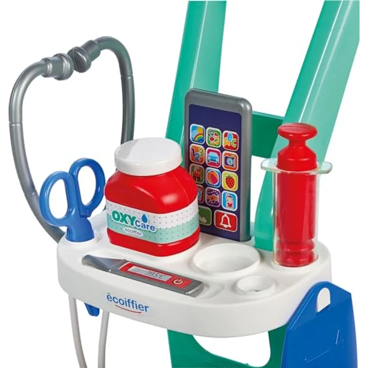 Ecoiffier 1902 Medizinischer Trolley, Kinder-Arztkoffer mit Stethoskop und Infusion, für Nachahmungsspiele ab 18 Monaten – Bild 4