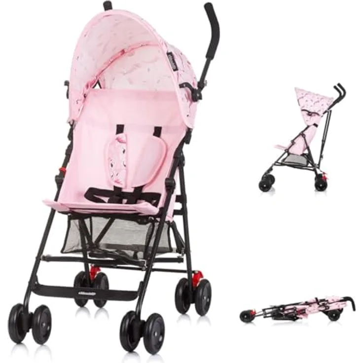 Chipolino Amaya Buggy - Kinderwagen mit verstellbarem Sonnendach, zusammenklappbar, Korb, rosa schwarz