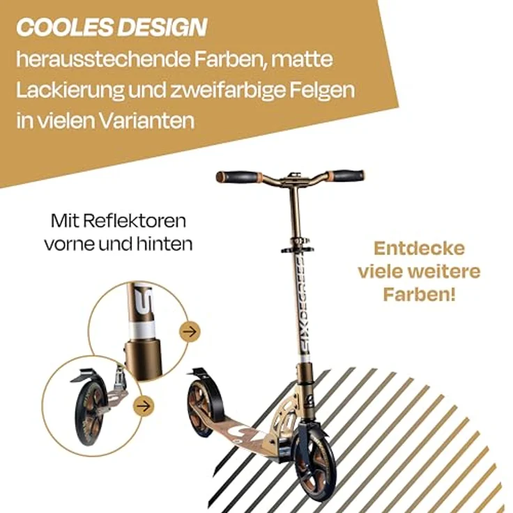 SIX DEGREES Cityroller Aluminium, Klappmechanismus, Höhenverstellbarer Lenker, 205 mm Rollen, max. Benutzergewicht 100 kg, inkl. Tragegurt – Bild 4
