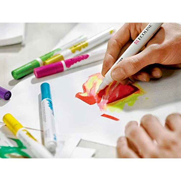 Ecoline Waterclr Set 10/PKG, Einheitsgröße - Ecoline Brush Pens mit leuchtenden Aquarellfarben, Auswahl aus 10 Grundtönen, inklusive Blender Pen – Bild 2