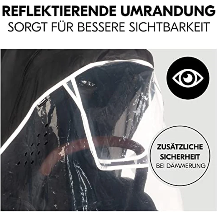 Hauck Universal Regenschutz Buggy Kinderwagen Sitz, Reflektierende Umrandung, Kontakt-Fenster, Gute Luftzirkulation, Einfache Befestigung, Kompatibel mit hauck Buggys, Transparent – Bild 4