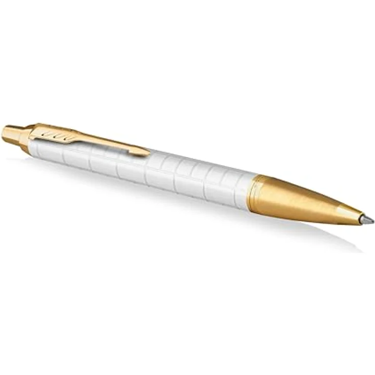 Parker IM Premium Kugelschreiber, perlmuttlackiert mit Goldverzierungen, automatischer Druckmechanismus, weiß/gold – Bild 1