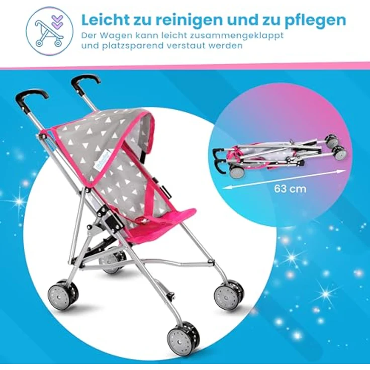 Kinderplay Puppenbuggy, Puppenwagen, Puppen Buggy - Leichte Stabile Konstruktion, Griffhöhe 54 cm, Modell KP0290 (KP0290S) – Bild 5