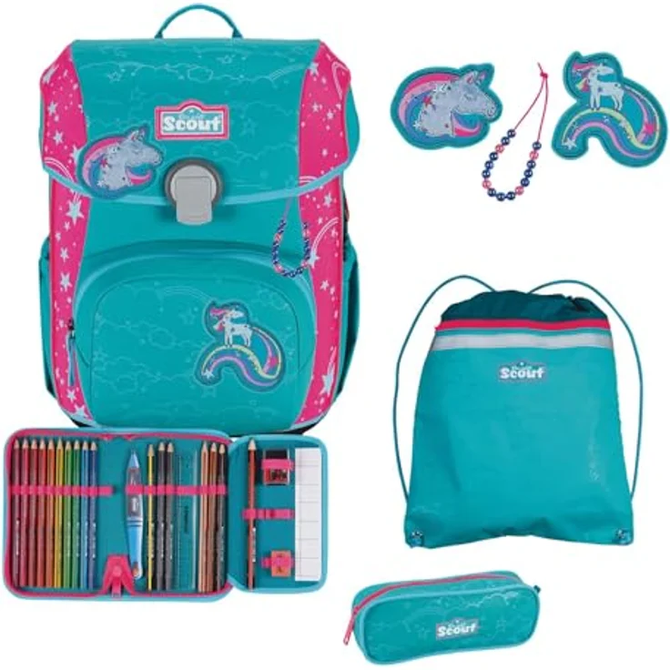 Scout Neo Superflash Extreme Unicorn, ergonomischer Schulranzen mit 21,5 Litern Volumen, abnehmbarem Hüftgurt und reflektierenden Warnflächen – Bild 1