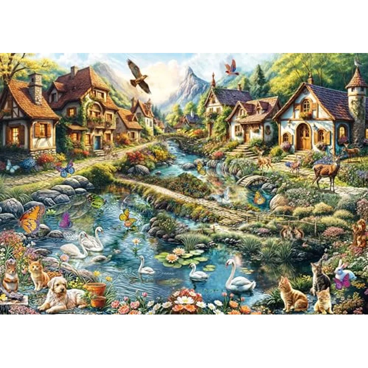 Schmidt Spiele 58874 Dörfchen am Waldesrand, 1000 Teile Puzzle, 69,3 x 49,3 cm, hochwertige Pappe, spiegelnder Mattlack, empfohlen ab 12 Jahren – Bild 1