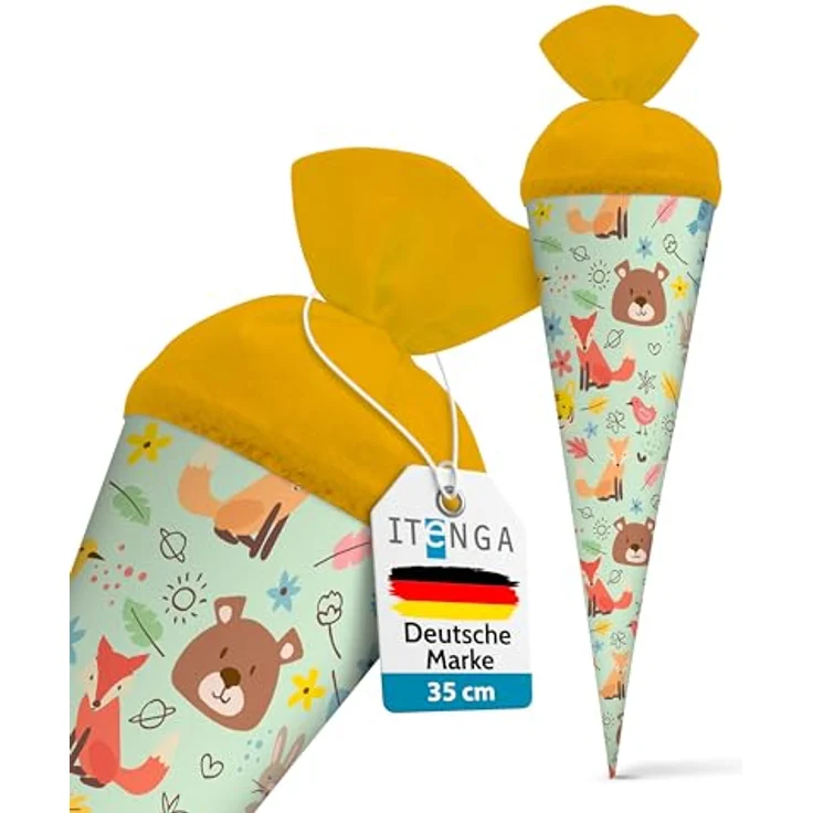 itenga Geschwisterschultüte 35cm Tiere Tiermuster Geschenkverpackung Schultüte Zuckertüte Filzverschluss Kinder Erwachsene (Waldtiere) – Bild 9