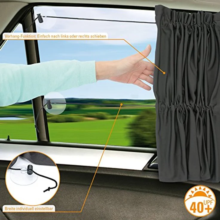Zamboo Universal Sonnenschutz-Vorhang fürs Auto, mit UV-Schutz und seitlicher Schiebefunktion, anthrazit – Bild 8