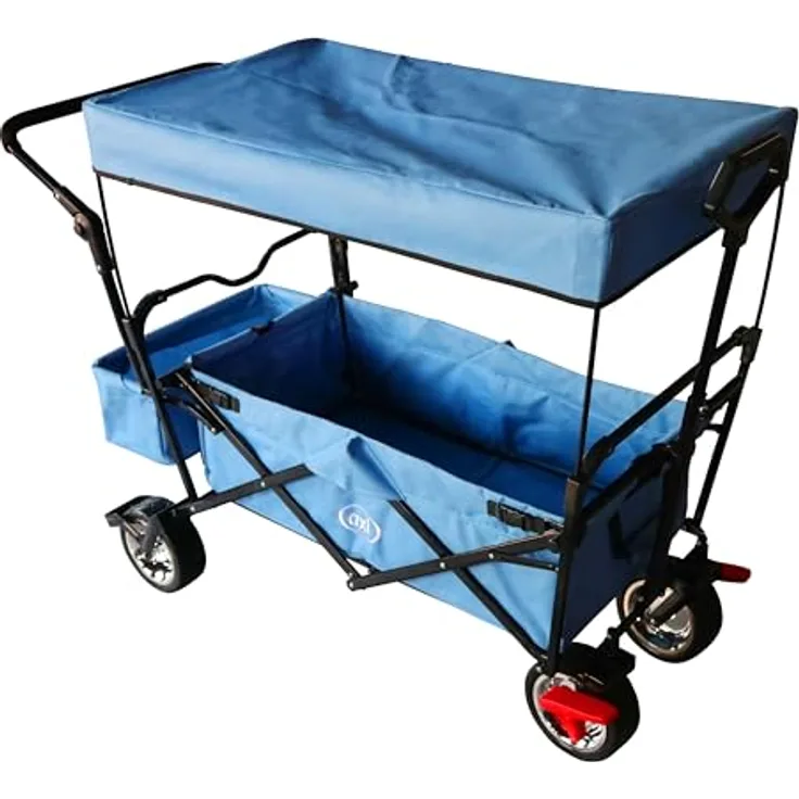 Ambia Garden Bollerwagen, faltbar mit Dach, grau, Metall/Textil, 59x102x134 cm, für Kinder ab 3 Jahren, bis 80 kg belastbar, 360° drehbare Vorderräder, inkl. Transporttasche
