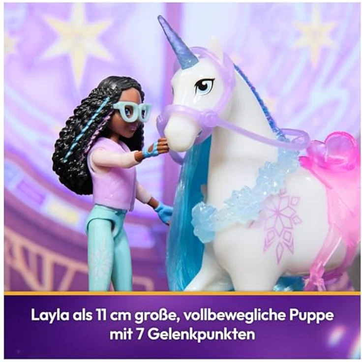 Spin Master Anziehpuppe Unicorn Academy - Layla & Einhorn Glacier, 12 cm große Figuren mit echter Mähne und 7 Gelenkpunkten – Bild 4