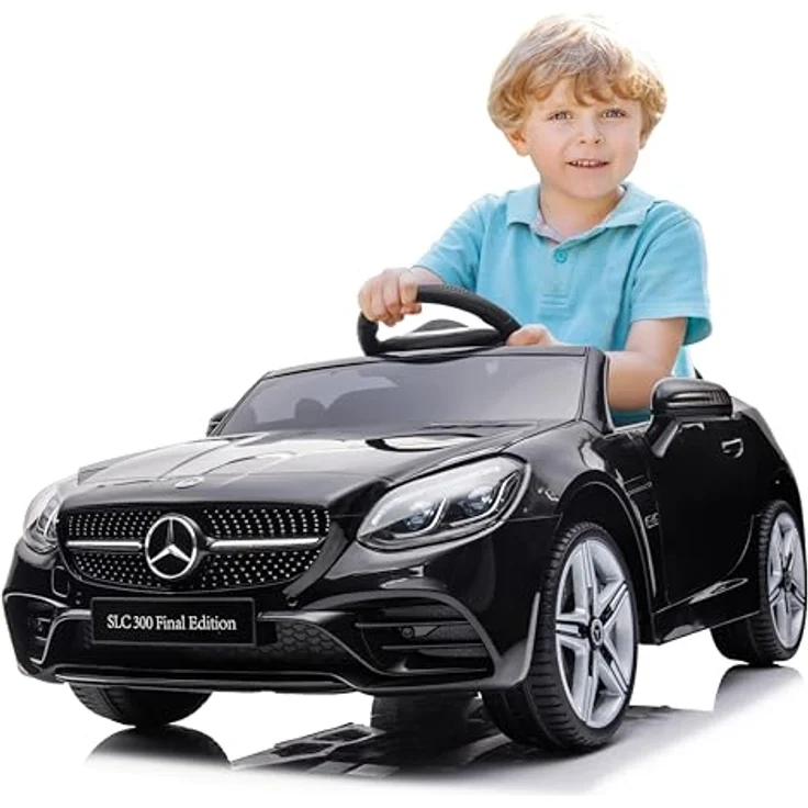 Sun Baby Mercedes Kinder Elektroauto, Elektro Kinderauto für 3-jährige, 2x30W Motorleistung, Lenkrad mit Sound, Sicherheitsgurte (Schwarz) – Bild 1