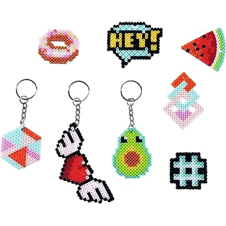 Simba 106374631 Art und Fun Mini Bügelperlen Schlüssel Anhänger, 1.600 Perlen, 3 Steckplatten, Bügelpapier, 6 Schlüsselanhänger, ab 6 Jahren – Bild 2