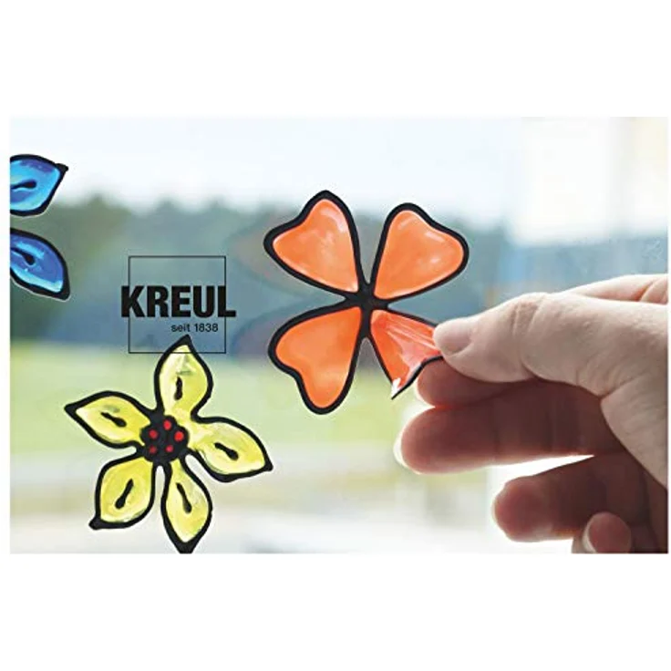 KREUL 40151 - Window Color Power Pack Bär, für kleine und große Kreative, 7 x 125 ml Fensterfarben, 125 ml Konturenfarbe schwarz, 2 verschiedene Folie, Feindüse und Motivvorlagen – Bild 3