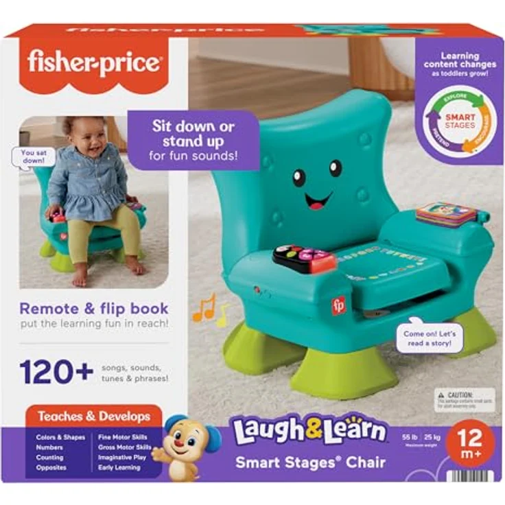 Fisher-Price Lernspaß Musikstuhl E3, interaktiver Lernstuhl für Babys mit 120+ Liedern und dreisprachiger Sprachwahl (Deutsch, Französisch, Englisch) – Bild 6