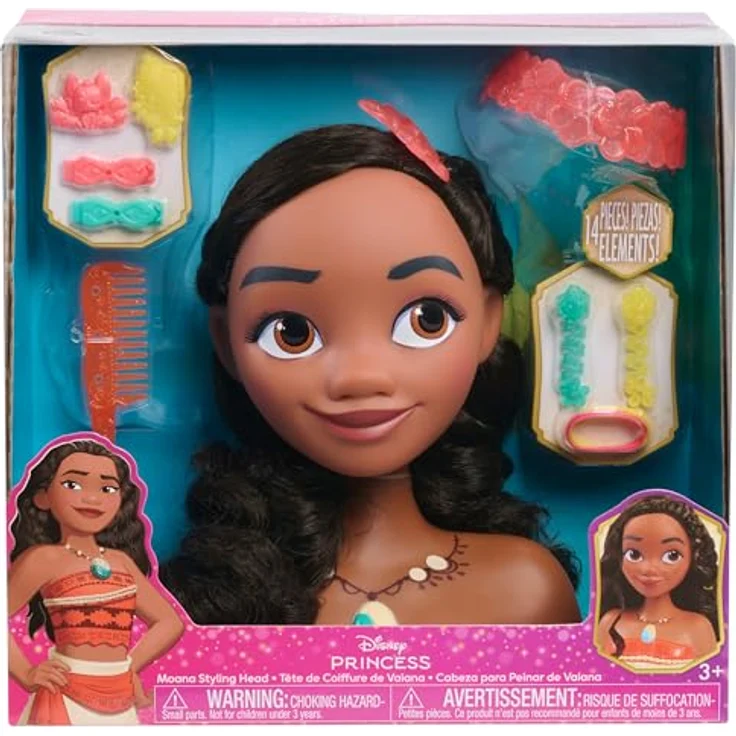 JustPlay Frisierkopf Disney Princess Basic Moana Styling Head, dunkelbraunes Haar, ideal für Styling-Spaß – Bild 6