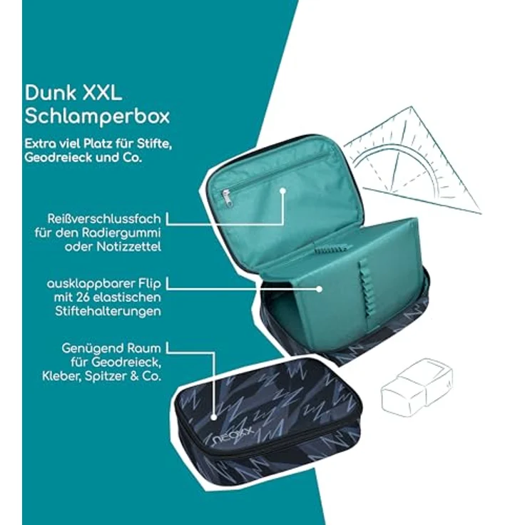 neoxx Schlamperbox Dunk Stormchaser, Federmäppchen mit Platz für ein Geodreieck und 26 Stifteschlaufen, ca. 23,5 x 17 x 6,5 cm, aus recycelten PET-Flaschen – Bild 2