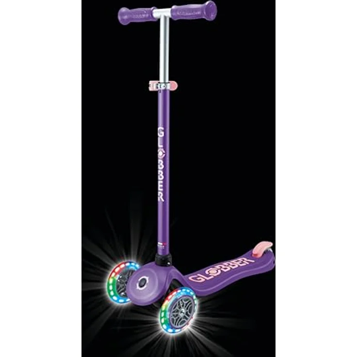 GLOBBER PRIMO PLUS LIGHTS – 3-rädriger Tretroller für Kinder, höhenverstellbar, LED-Leuchtrollen, ABEC 9, lila – Bild 8