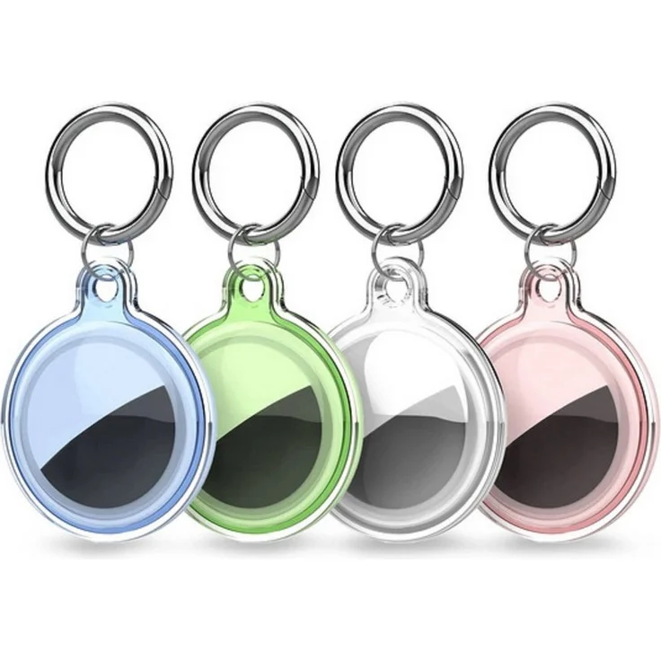 COFI 1453 Schlüsselanhänger Schutzhülle für Apple AirTag, wasserdicht, 4 Farben (transparent, grün, blau, pink), 4er Set