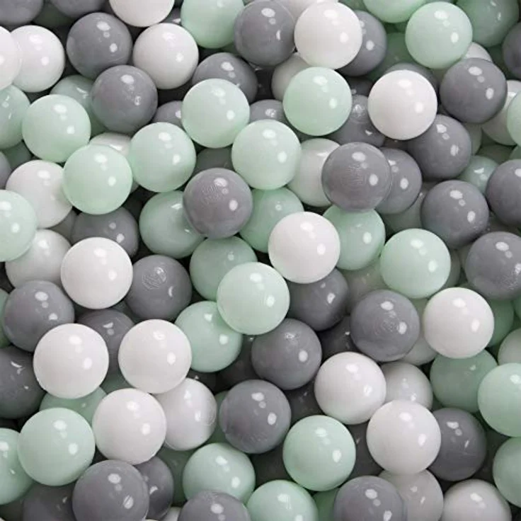 KiddyMoon 200/6 cm Kinder Bälle für Bällebad, BPA-freie Spielbälle, Weiß/Grau/Mint, Eurofins-zertifiziert – Bild 2