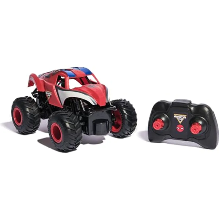 Monster Jam Marvel Spider-Man RC Truck, ferngesteuertes Fahrzeug im roten Spider-Man-Design, Maßstab 1:24, für drinnen und draußen, ab 3 Jahren