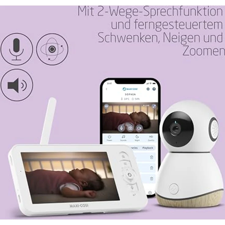 Maxi-Cosi MC See Baby Monitor Pro, Babyphone mit Kamera und Bewegungserkennung, 200 m Reichweite, einschließlich Schlaflieder und Temperaturüberwachung – Bild 7