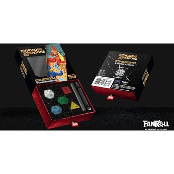 Fanroll Dungeons & Dragons 50th Anniversary Retro Holmes Replica Set, Würfelsammlung mit 5 RPG-Würfeln zum Jubiläum – Bild 3