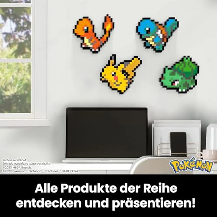 Jurassic World MEGA Pokémon Schiggy - zusammenbaubare Figur im Retro-Look, Pixel Art, 15 cm groß, inklusive Basis zur Wandmontage, für Erwachsene und erfahrene Sammler, HTH77 – Bild 5