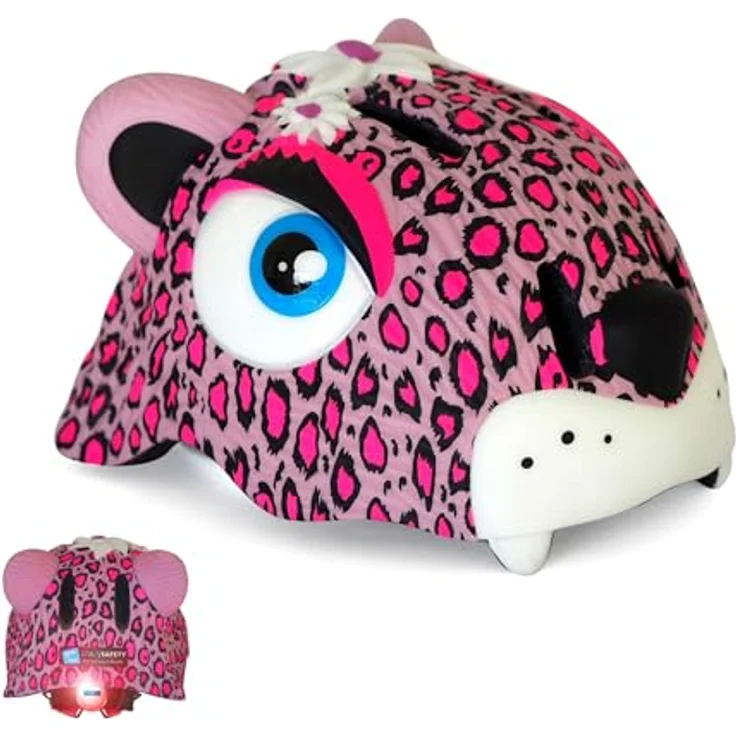 Crazy Safety Kinder Fahrradhelm | Leichter und Verstellbarer 3D Tierhelm 49-55 cm (Leopard Rosa) – Bild 1