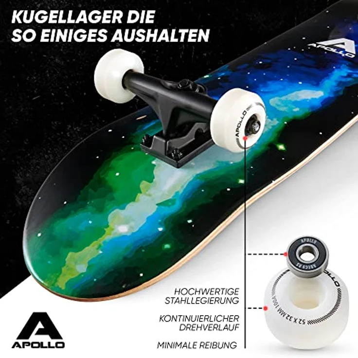 Apollo Skateboard | 7-lagiges Deck, Medium Concave, ABEC-7 Kugellager | für Kinder und Profis | trendiges Design, top Fahreigenschaften – Bild 2