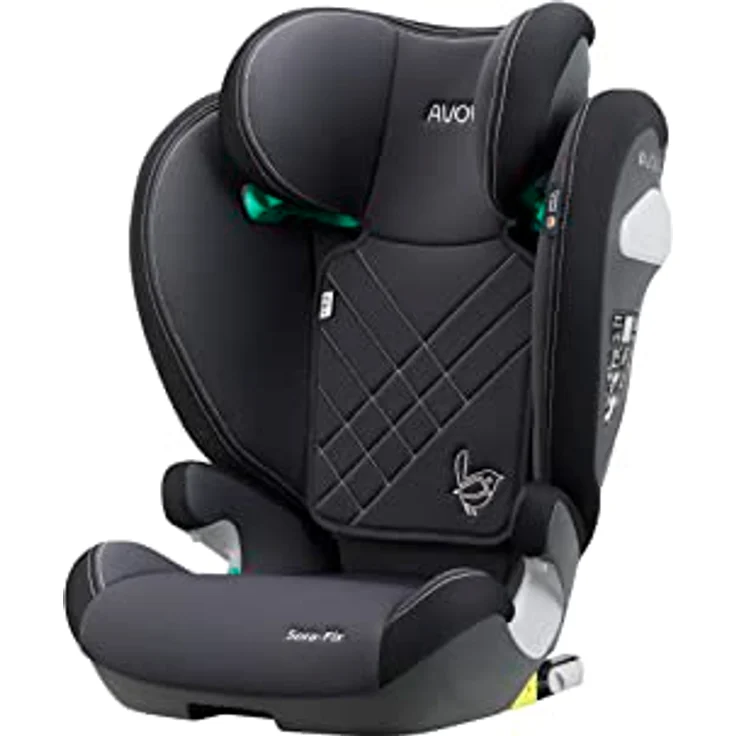 Avova Kindersitz Sora-Fix i-Size mit Isofix - Grey & Black, 100 cm - 150 cm / 3 Jahre bis 12 Jahre, Made in Germany, V-förmige Rückenlehne, 12-fach verstellbare Kopfstütze – Bild 8