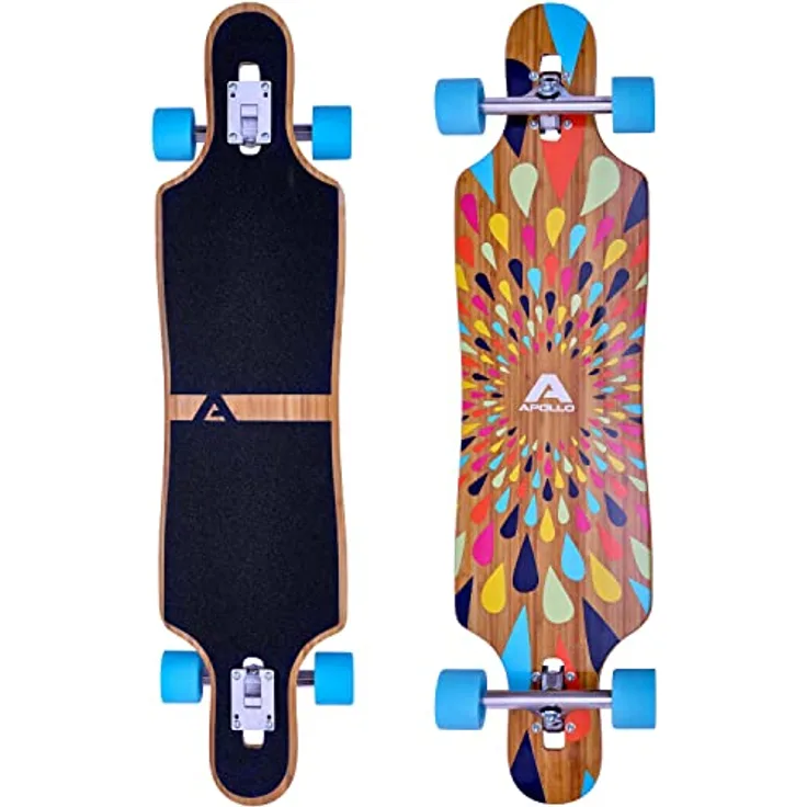 Apollo Longboard, Komplettboard mit Deck aus Bambus & Fiberglas, High-End mit ABEC 9 Kugellager, Flex 2 für Jugendliche und Erwachsene, Profi-Cruiser