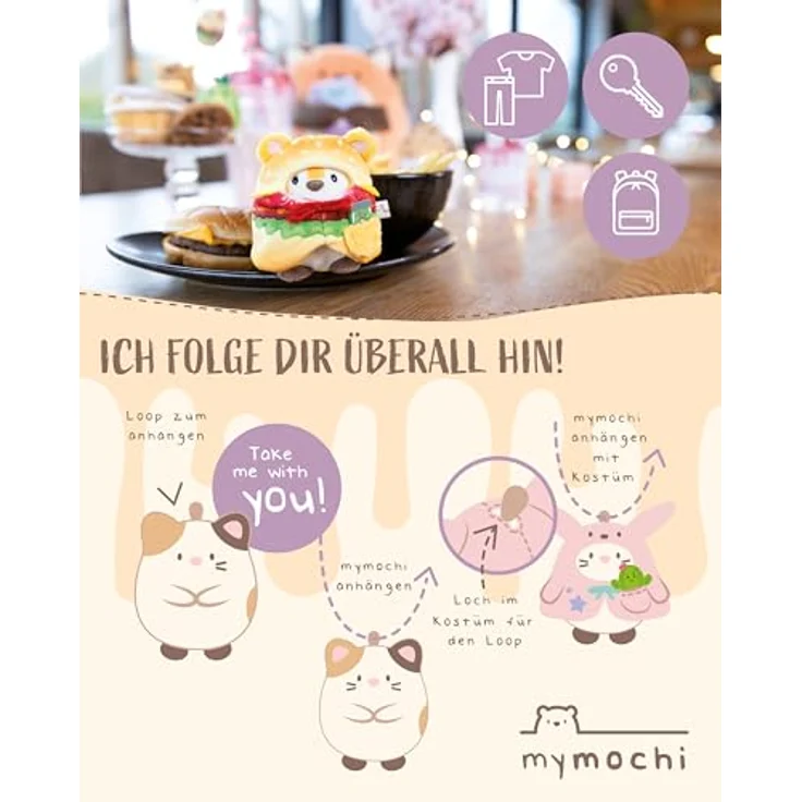 Nici Kuscheltier mymochi, Set Panda Kono 8 cm mit Schokolade und Popcornkostüm, NICI Plüsch in Geschenkbox – Bild 6