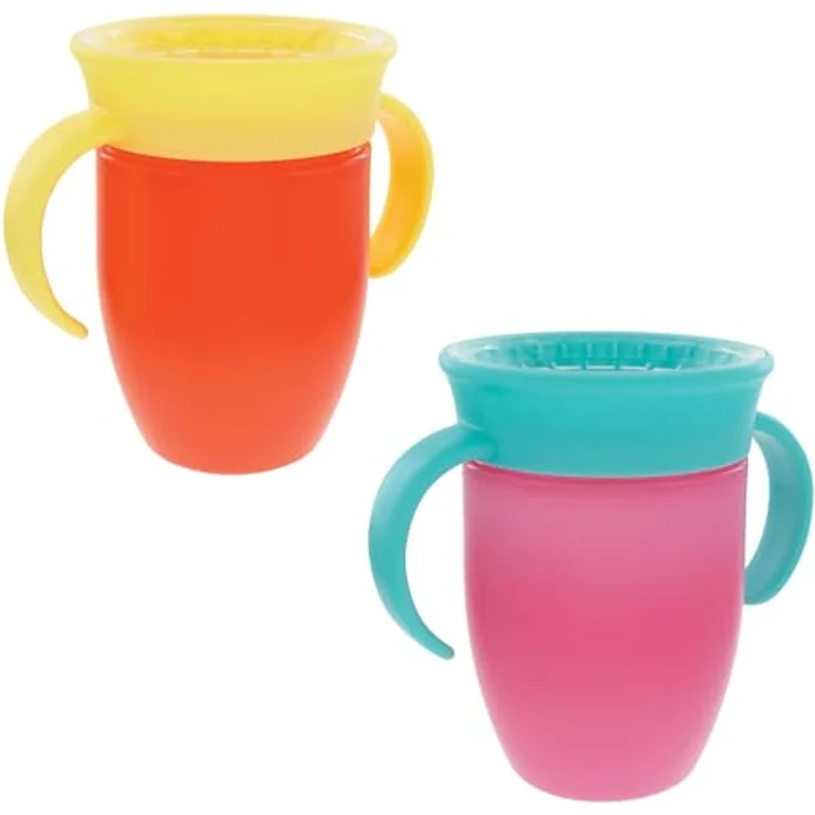 Nuby Rundum-Wasserflasche, 210 ml, auslaufsicher, BPA-frei, spülmaschinenfest, für 4 Monate plus, 2 Stück, Rosa/Orange – Bild 1