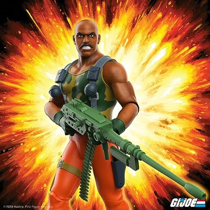 Super7 G.I. Joe Roadblock (Cartoon Accurate) - 17,8 cm Actionfigur mit 3 Köpfen, 8 Händen, Blaster-Pistole und schwerem Maschinengewehr – Bild 3